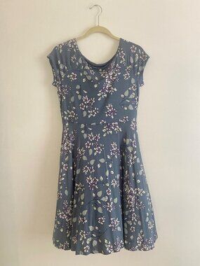 Floral Blue Fit & Flare Dress By Loft Outlet Size Petite M